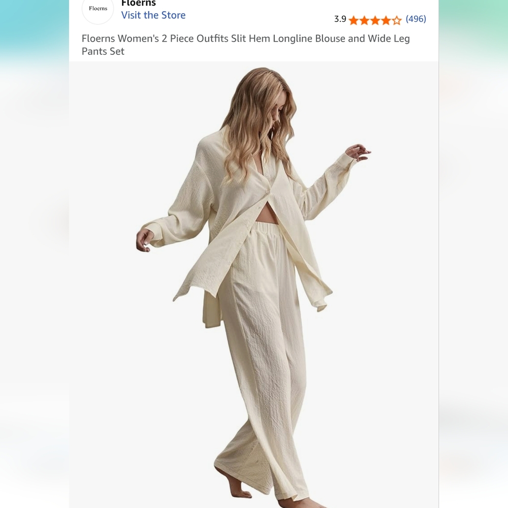 Floerns Women's 2 Piece Outfits Slit Hem Longline Blouse and Wide Leg Pants Set